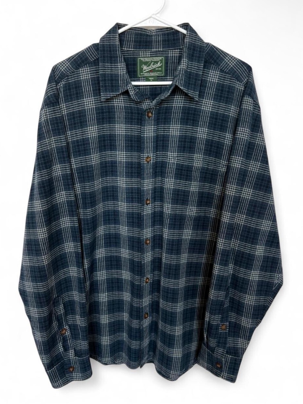 Men's Vintage Woolrich Cotton Plaid Long Sleeve Button Down Flannel Shirt XL